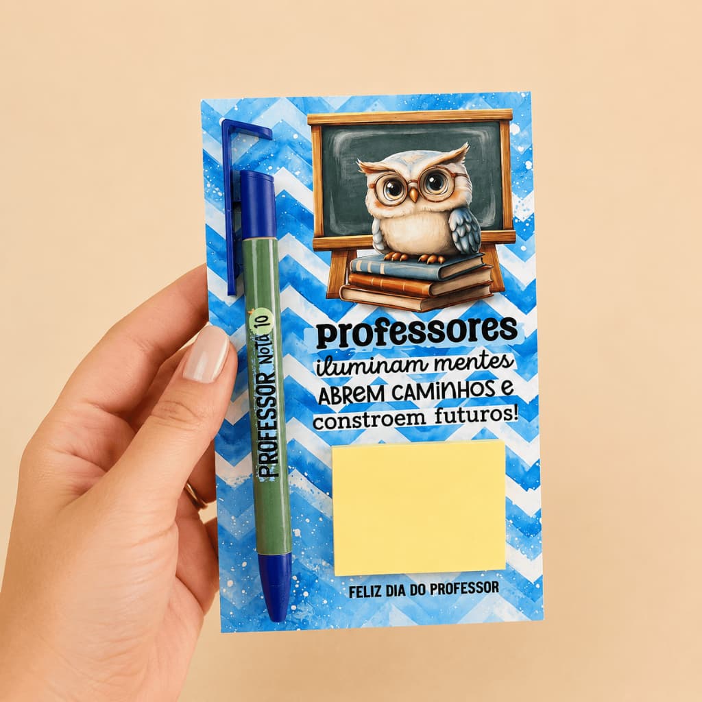 Lembrancinha Dia dos Professores – Kit Professor com Card +  Caneta Personalizada e Bloquinho de Anotações
