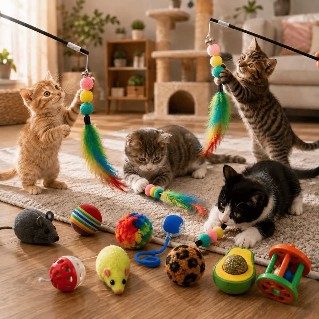 KIT Até 6 Brinquedos Para Gato, Brinquedo Interativo Inteligente Gato Pet, Com Catnip e Varinha Pena