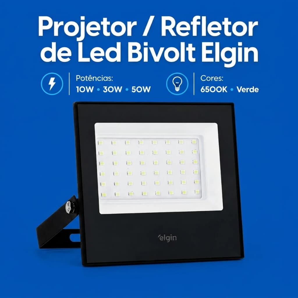 Refletor Led Holofote 10W 30W 50W Bivolt IP65 À Prova D'água Externo Elgin