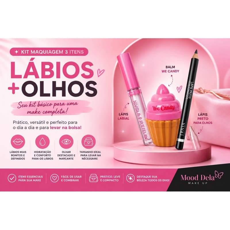 Gel incolor 2 em 1 + Balm Hidratante labial + Lápis para os olhos