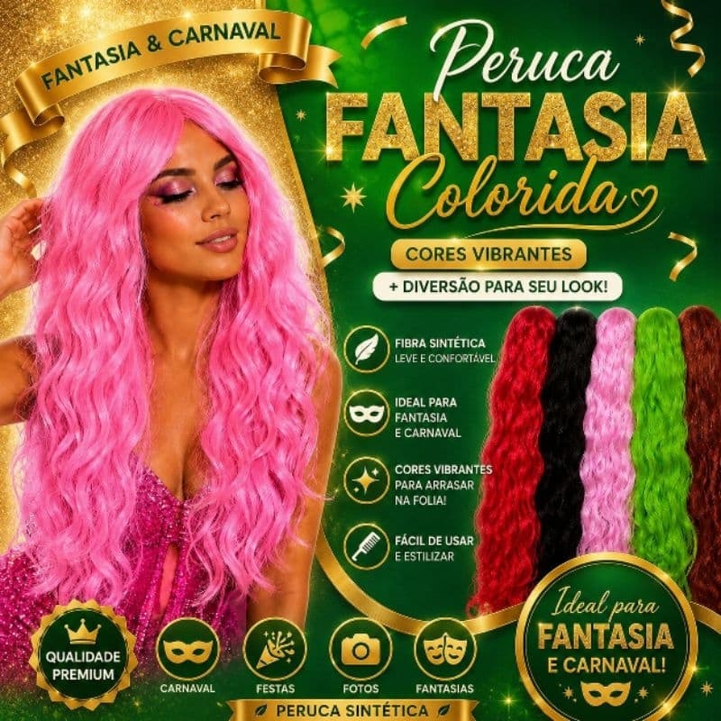 PERUCA ONDULADA SINTÉTICA COM FRANJA IDEAL PARA FANTASIAS