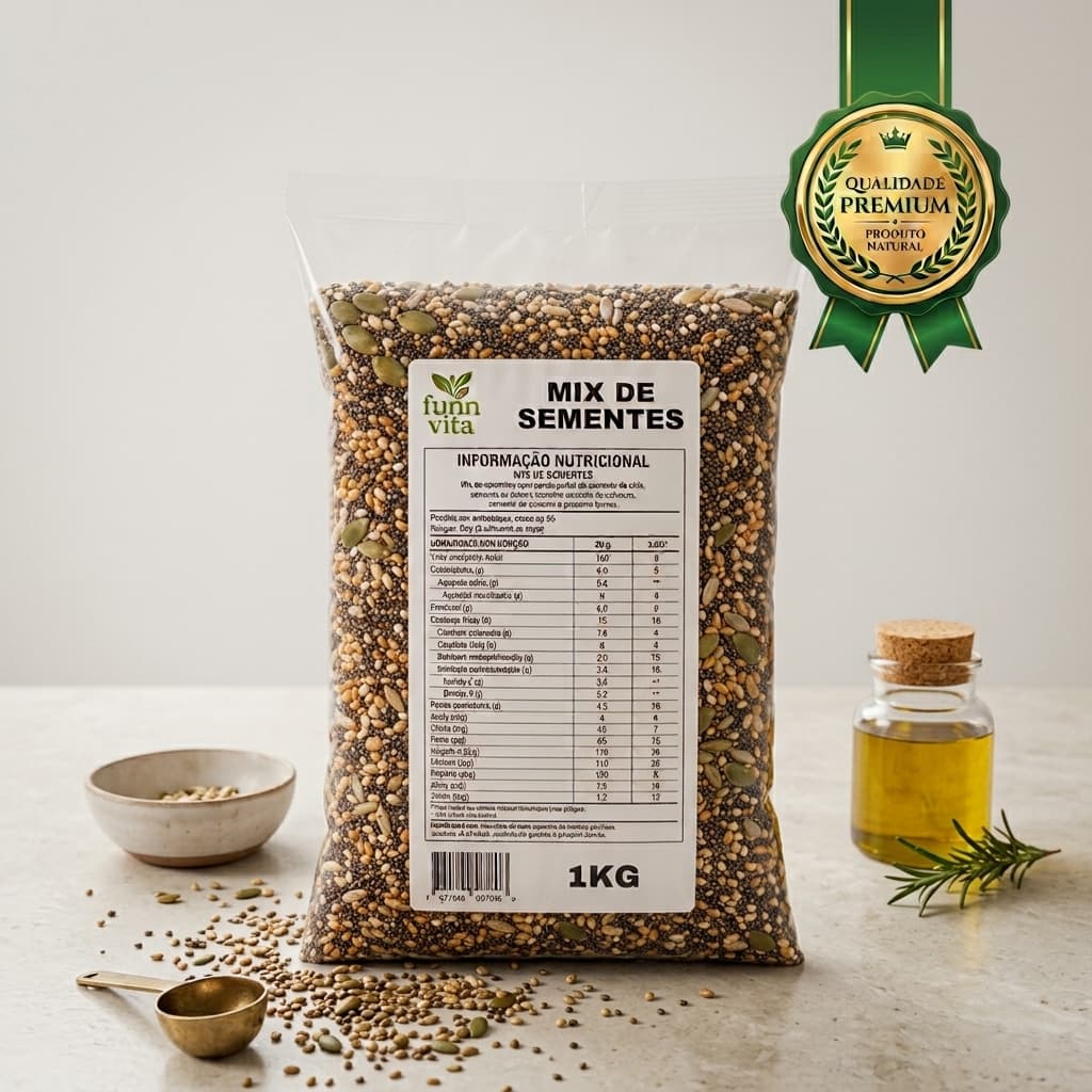 Mix de Sementes Abóbora, Linhaça Dourada, Chia, Girassol e Gergelim 100% Natural - Funn Vita