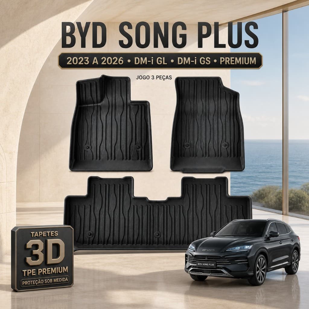 Jogo De Tapetes Com 3 Peças Premium Bandeja Borda Alta Borracha Tpe 3D Para Byd Song Plus 2023-2026