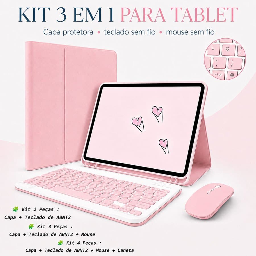 Capa Para iPad 11th (A16) 11"/10th 10.9"/ Air 11"/9ª/8ª Com Teclado Magnético ABNT2 Bluetooth (Com Ç) E Mouse Sem Fio