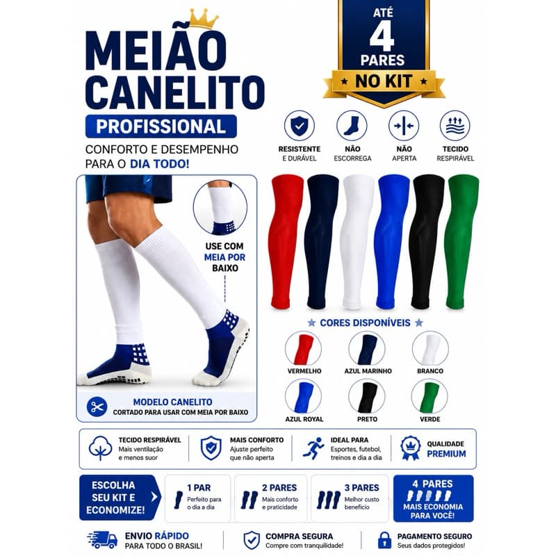 Meião Canelito Original Profissional Com 1 Até 4 Pares Altíssima Qualidade