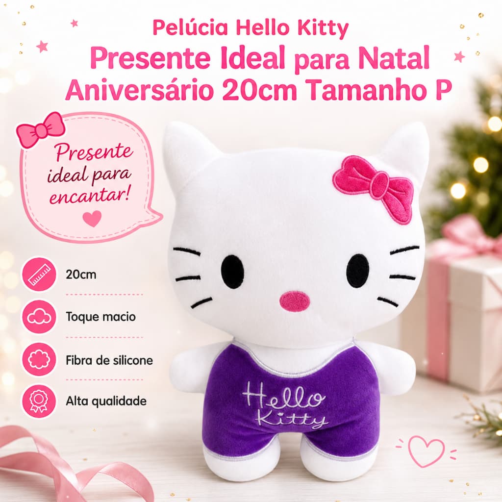 Pelúcia Hello Kitty 20cm Boneca Infantil Macia Presente Aniversário Natal Decoração