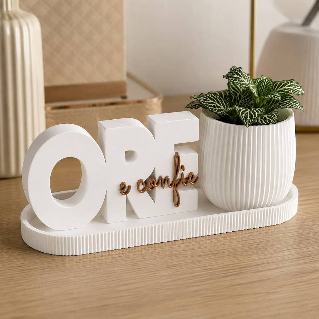 Kit Decorativo Ore e Confie com Bandeja e Vaso para Suculenta Decoração Religiosa