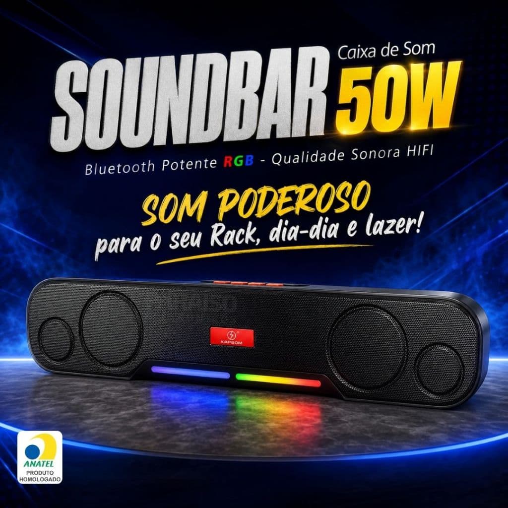 Soundbar Home Theater 50W Bluetooth Potente Premium Gamer PC TV Caixa de Som Kapbom