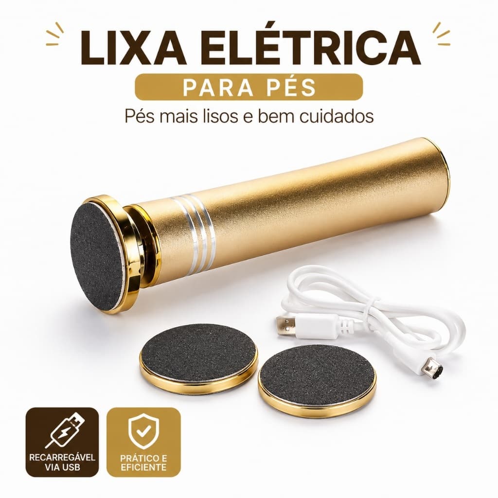 Lixa Elétrica para Pés Removedor de Calos Esfoliador Recarregável USB Portátil com 3 Lixas para Pedicure