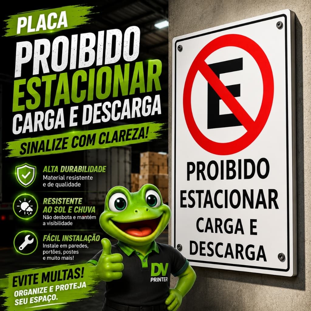 Placa Proibido Estacionar Carga e Descarga – Sinalização Resistente ao Sol e Chuva com Fácil Instalação