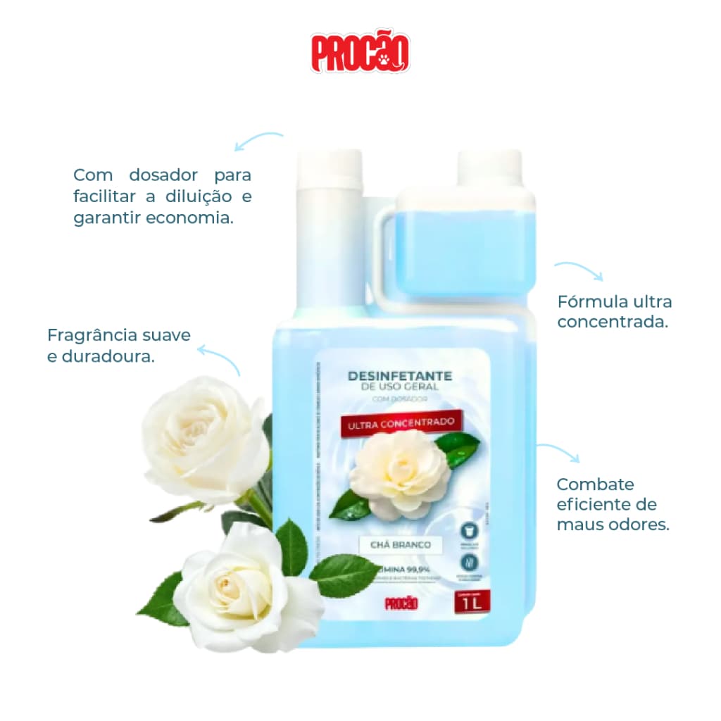 Desinfetante Ultra Concentrado Chá Branco/ Citronela - Procão - Com Dosador - 1L