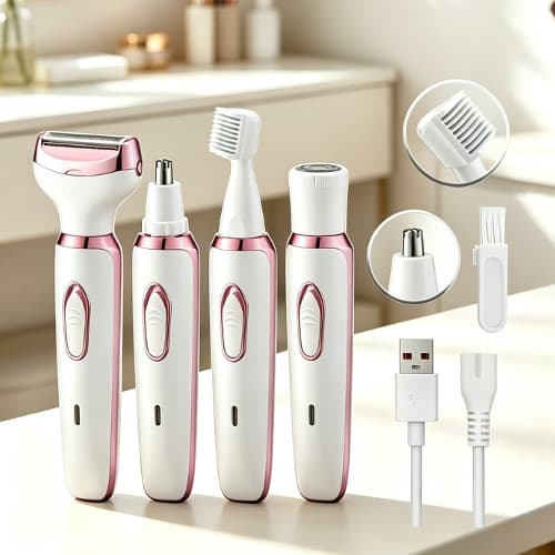 Aparador Depilador Feminino 4 em 1 Recarregavel USB para Sobrancelha Nariz Axila e Corpo Maquina Eletrica Pratica