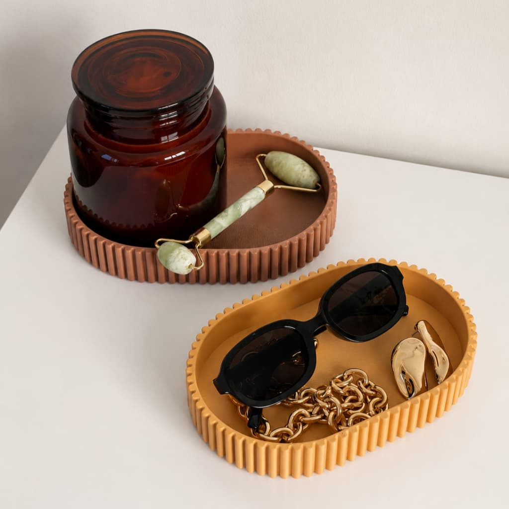 Bandeja Oval Canelada Alta | Porta Joias, Maquiagem, Perfumes, Banheiro e Lavabo
