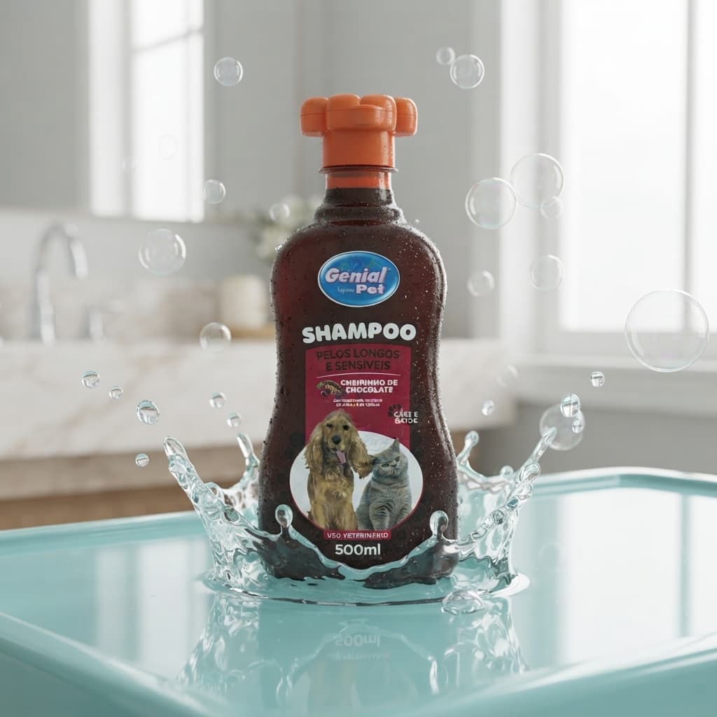 Shampoo Pelos Longos e Sensíveis Chocolate e Floresta Negra 500ml Genial Pet