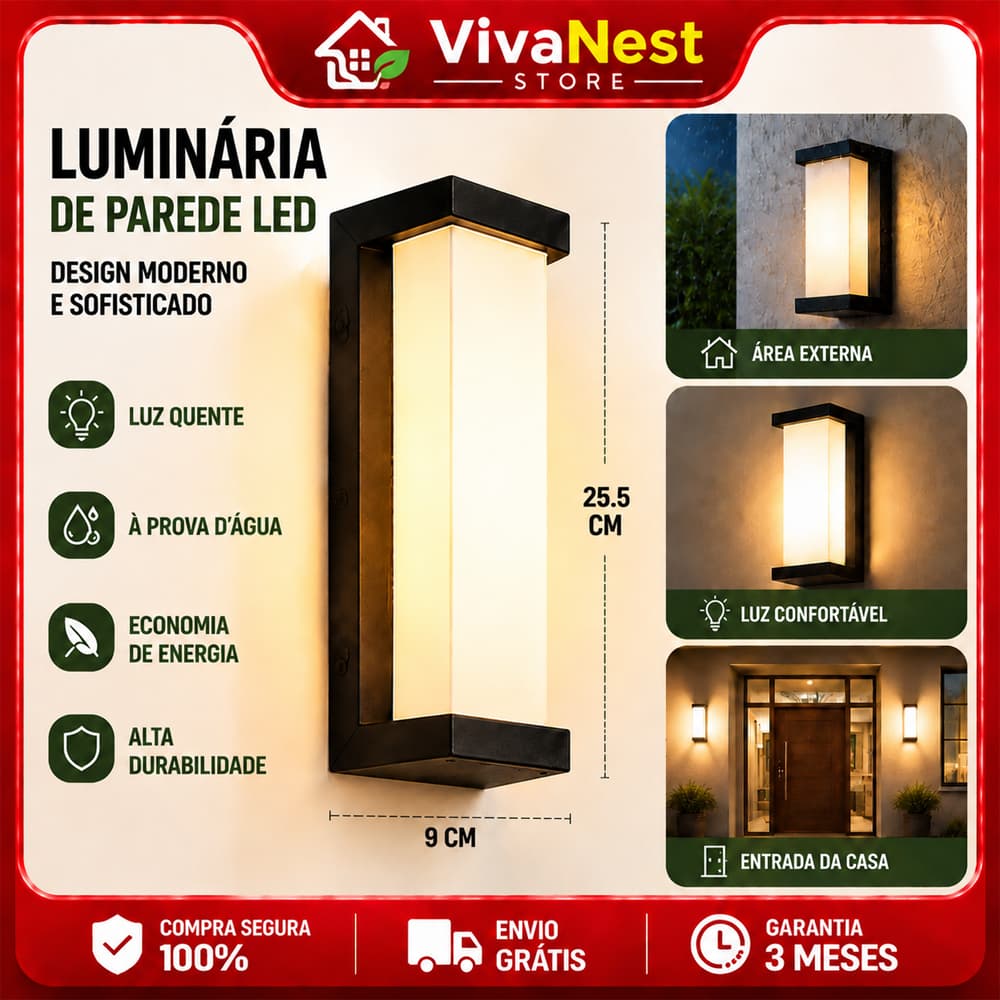 Arandela LED Vertical 24W 3000K/6000K IP65 à Prova d’Água Luz Decorativa