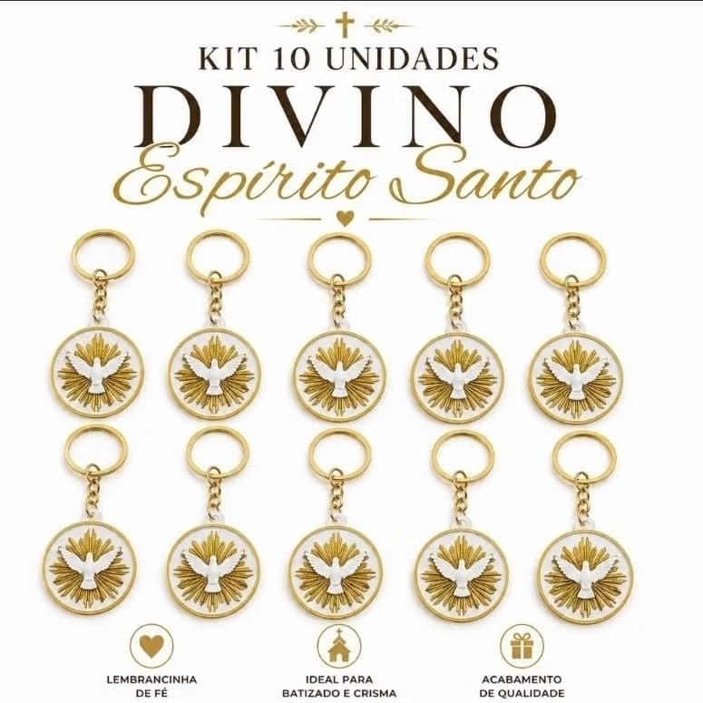 Kit 10 Chaveiros Divino Espírito Santo Lembrancinha Batizado Crisma Primeira Comunhão