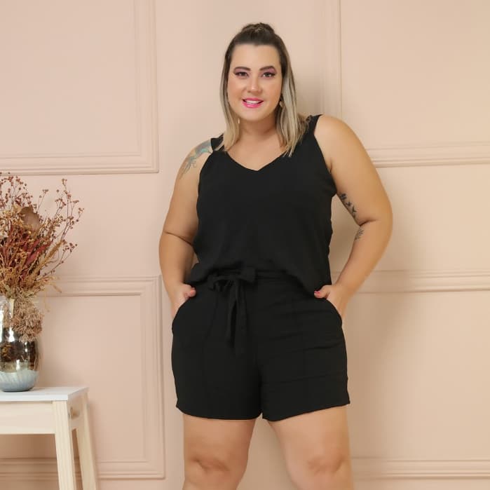 Conjunto Plus Size Feminino Blusa regata V com Short de Amarrar/COD:V50