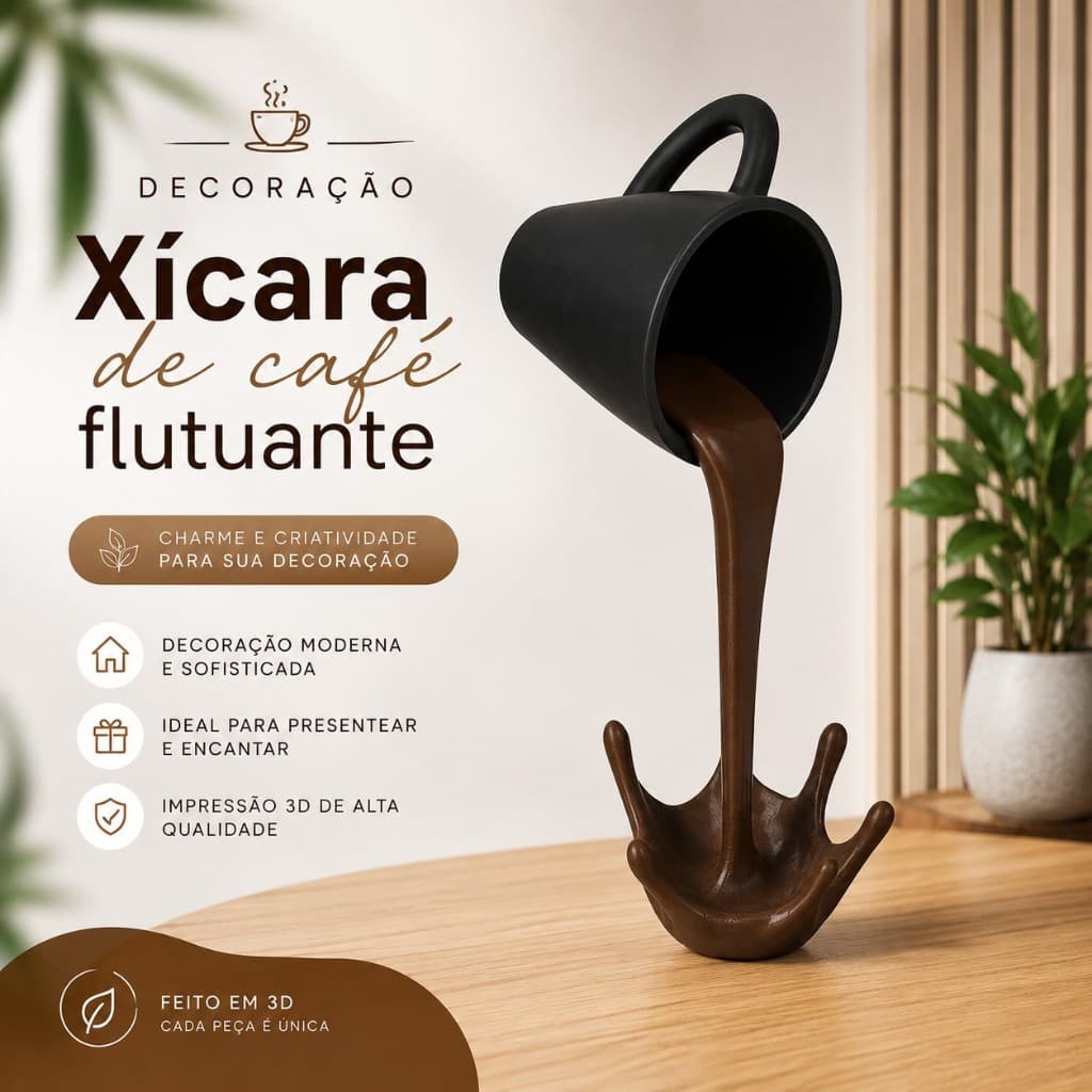 Xícara de Café Flutuante – Decoração Criativa em Impressão 3D