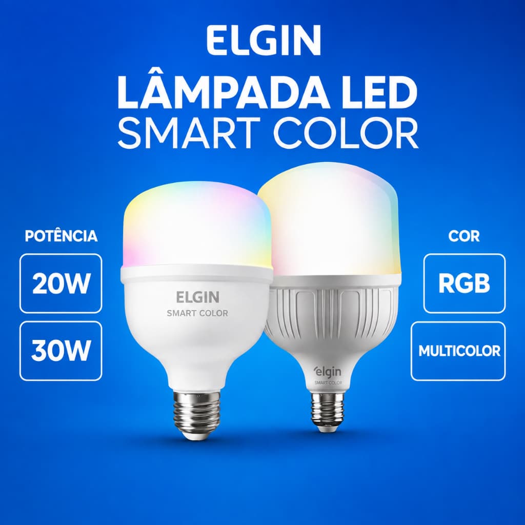 Lâmpada Led Inteligente Wi-Fi Smart Color 30W 20W RGB Elgin