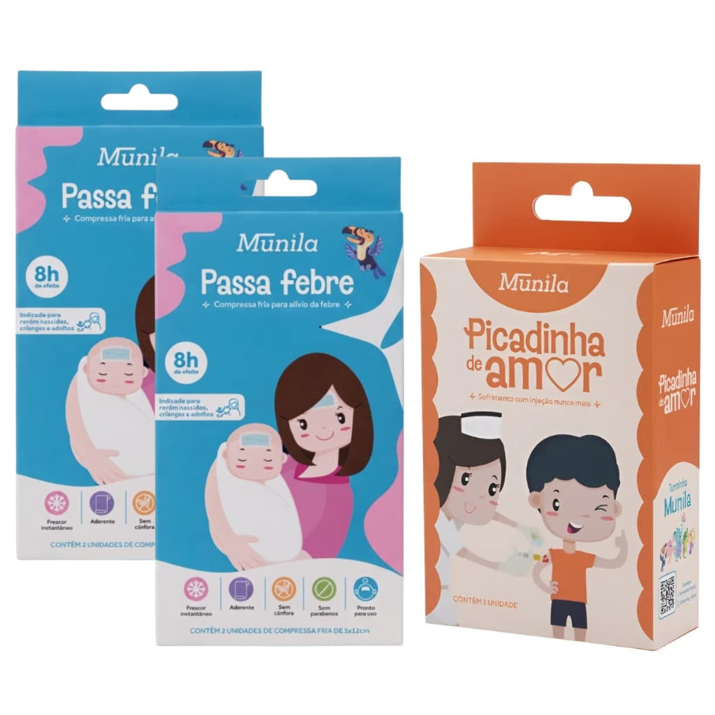 Kit Vacina Picadinha de Amor com 4 Unidades Passa Febre Infantil para Cuidados e Conforto Bebês e Crianças