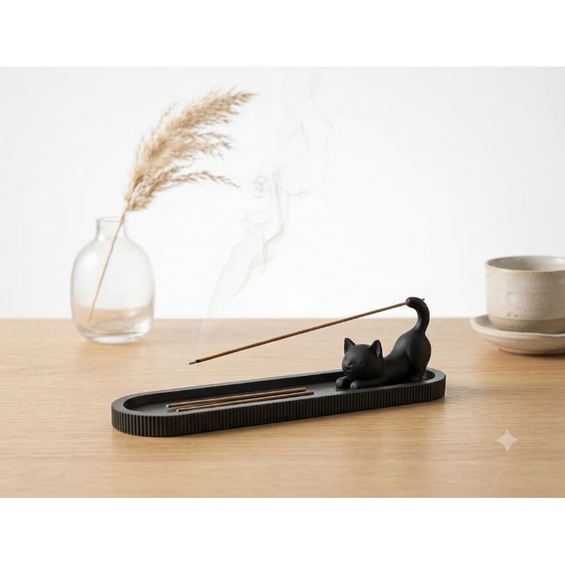 Porta Incenso Gatinho Suporte Régua Incensário 3D Premium Decoração Zen Aromaterapia Resistente