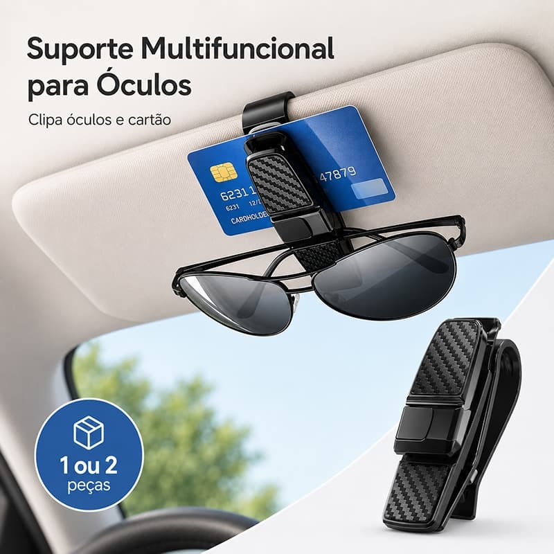 Suporte para Óculos Carro Porta Cartão Veicular Quebra Sol Organizador Acessório Automotivo