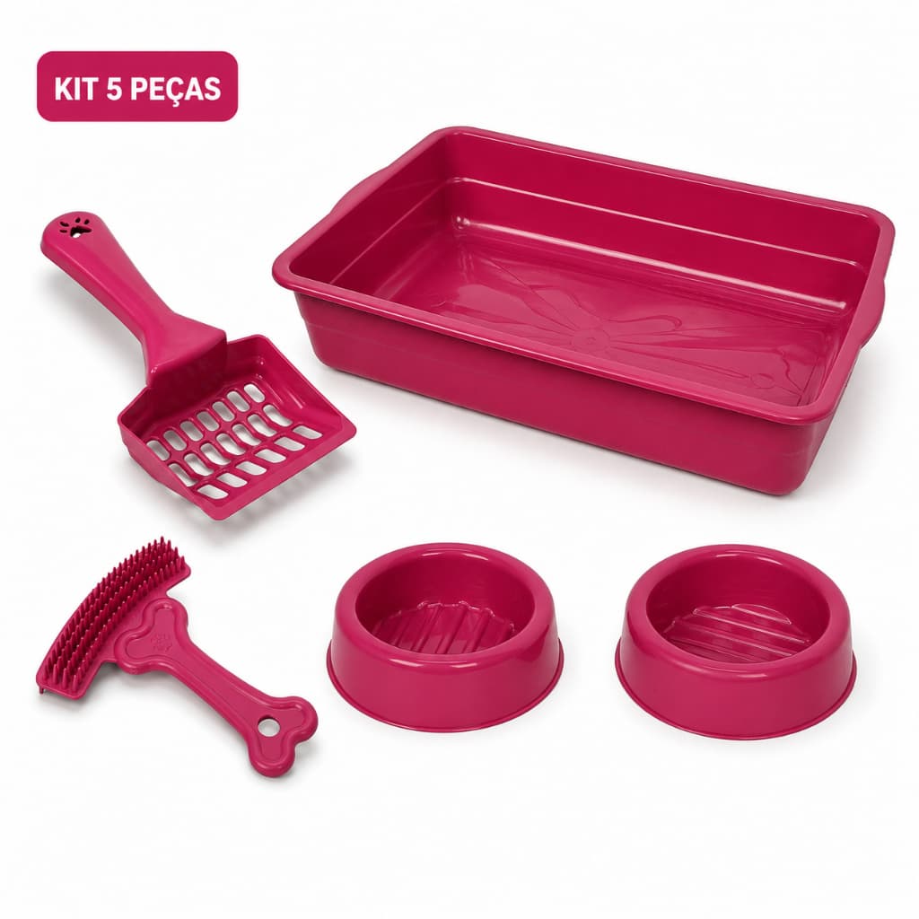 Kit Enxoval para Gato Caixa de Areia 8L com Pá 2 Potes 150ml e Escova Tira Pelos