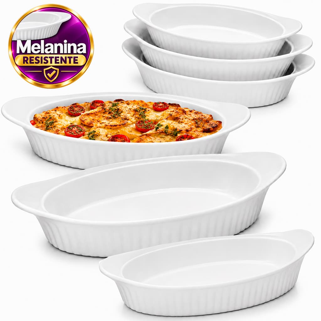 Conjunto Jogo de Forma 3 peças Travessas Oval em Melanina Belagio PMG opaline kit Vasilha Branca