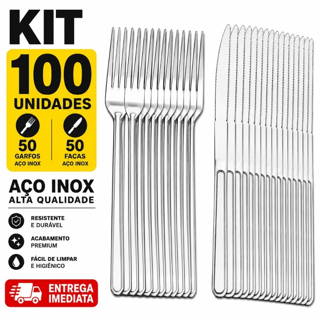 Kit Garfo e Faca Inox Conjunto 50 garfos 50 facas Churrasco Faqueiro Resistente Cozinha Restaurantes Buffet