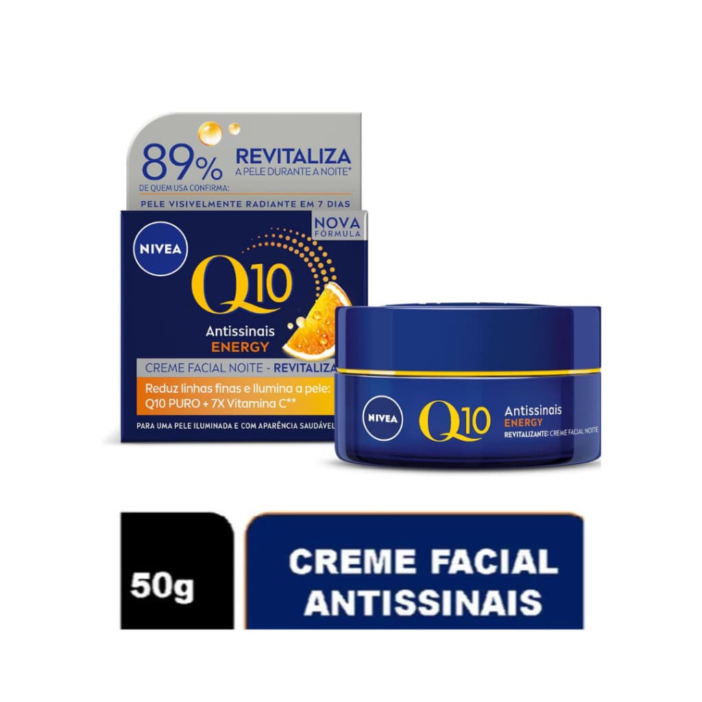 Creme Antissinais NIVEA Q10 Energy Noite 50g Hidratante Facial Clareador e Revitalizante