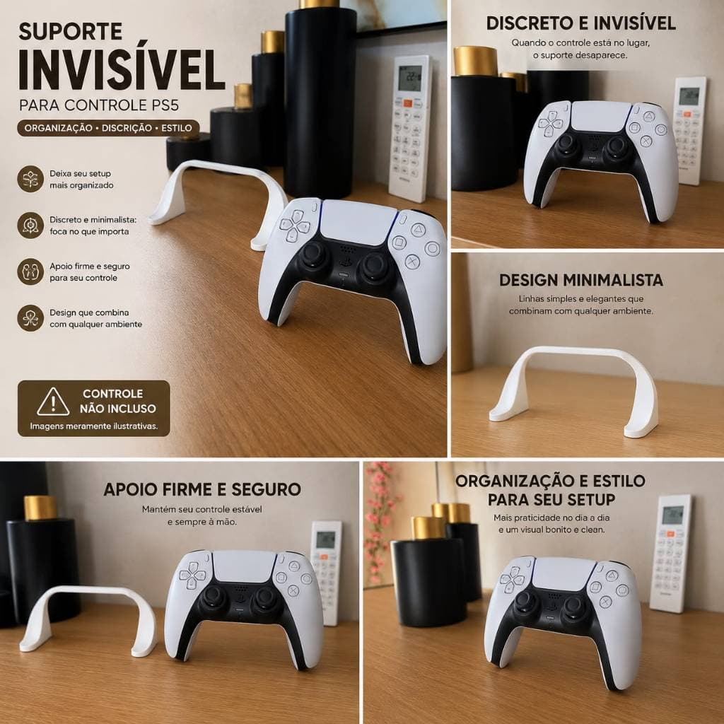 Suporte Controle PS5  | Suporte Invisível DualSense | Organizador Controle Playstation 5 | Suporte Gamer