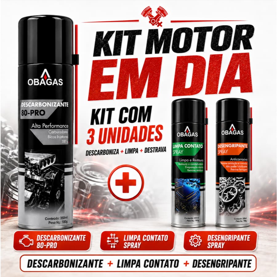 Kit Limpeza Motor 3 Sprays | Descarbonizante 80-Pro TBI Bico Injetor + Limpa Contato + Desengripante