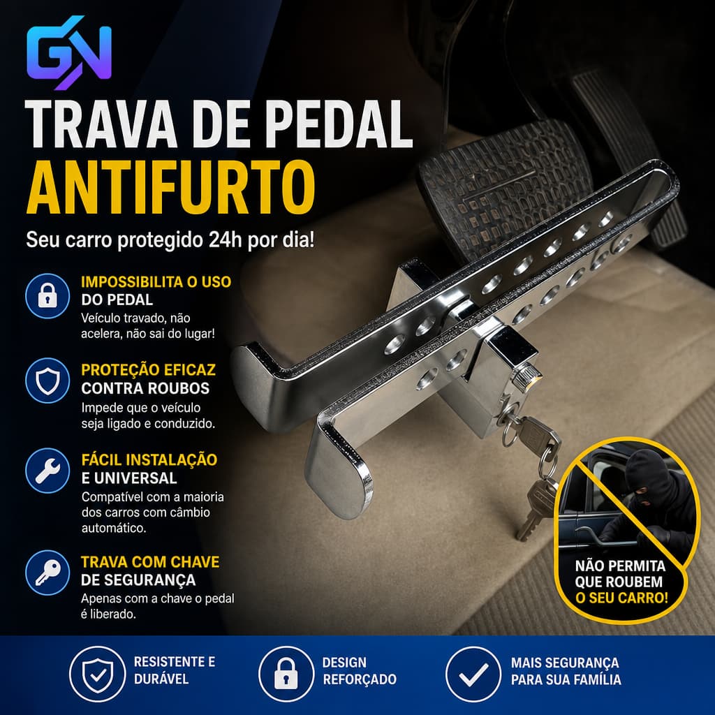 Trava De Pedal Antifurto Em Aço Inoxidável Para Freio E Acelerador Universal Carro Seguro