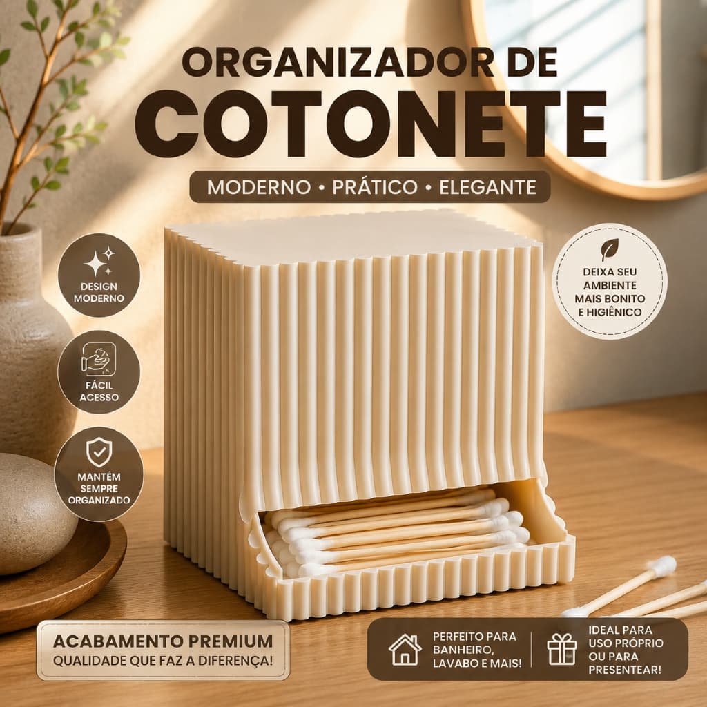 Organizador de Cotonete Moderno Porta Cotonetes Dispenser de Cotonete Banheiro Decorativo