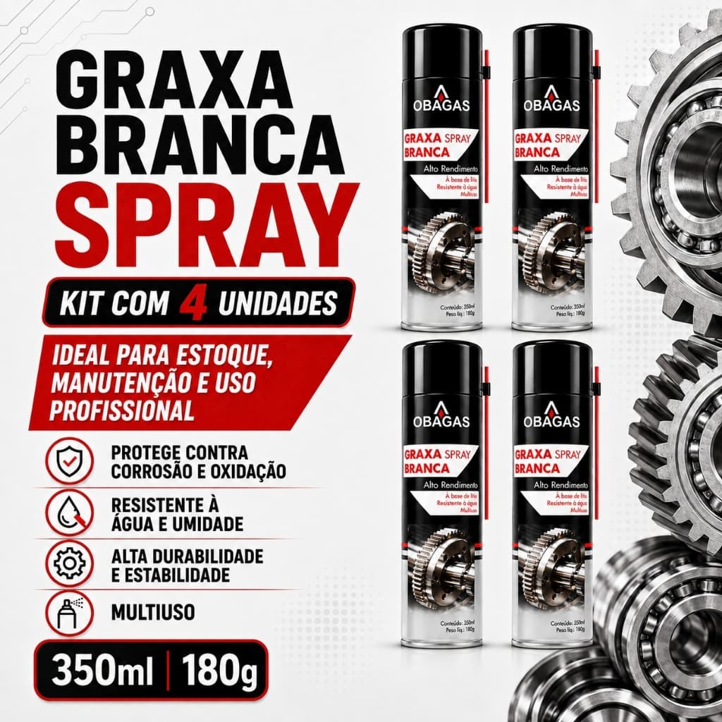KIT 4 Graxa Branca Lítio Alta Resistência, Corrente, Engrenagens, Parafusos