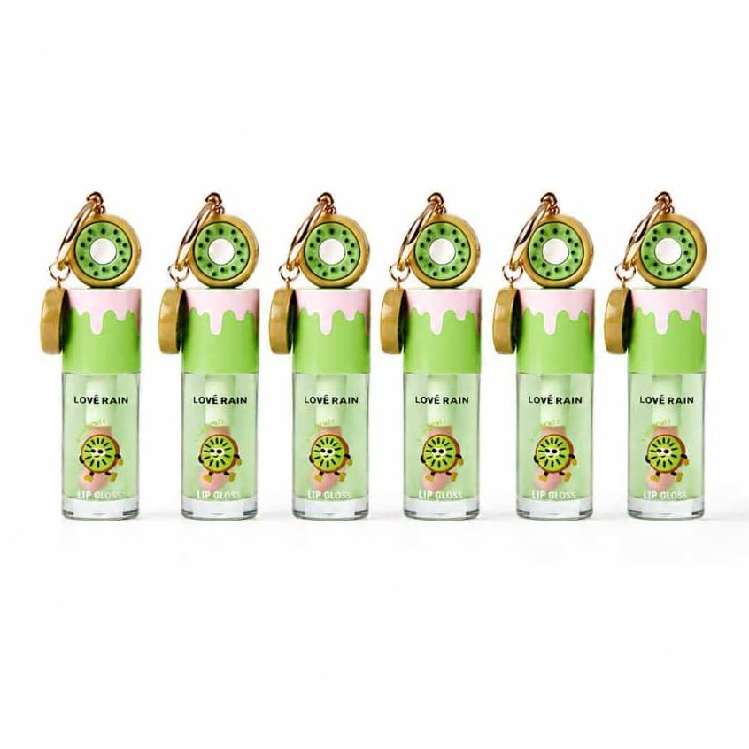 Kit Lip Gloss 6 Unidades com Chaveiro Kiwi | Gloss Labial Hidratante com Brilho | Maquiagem Fofa e Presente