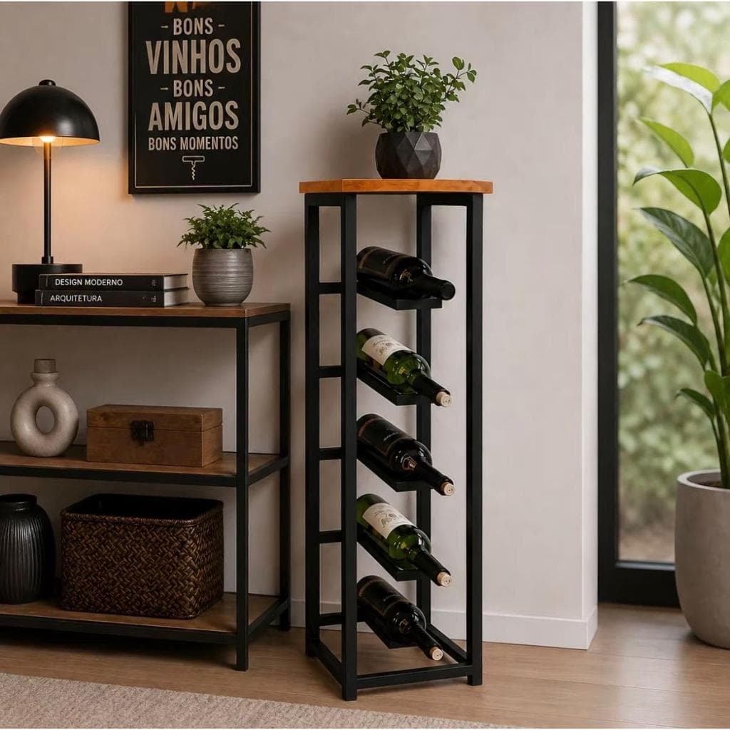 Adega industrial 5 garrafas aço carbono MDF verniz Suvinil