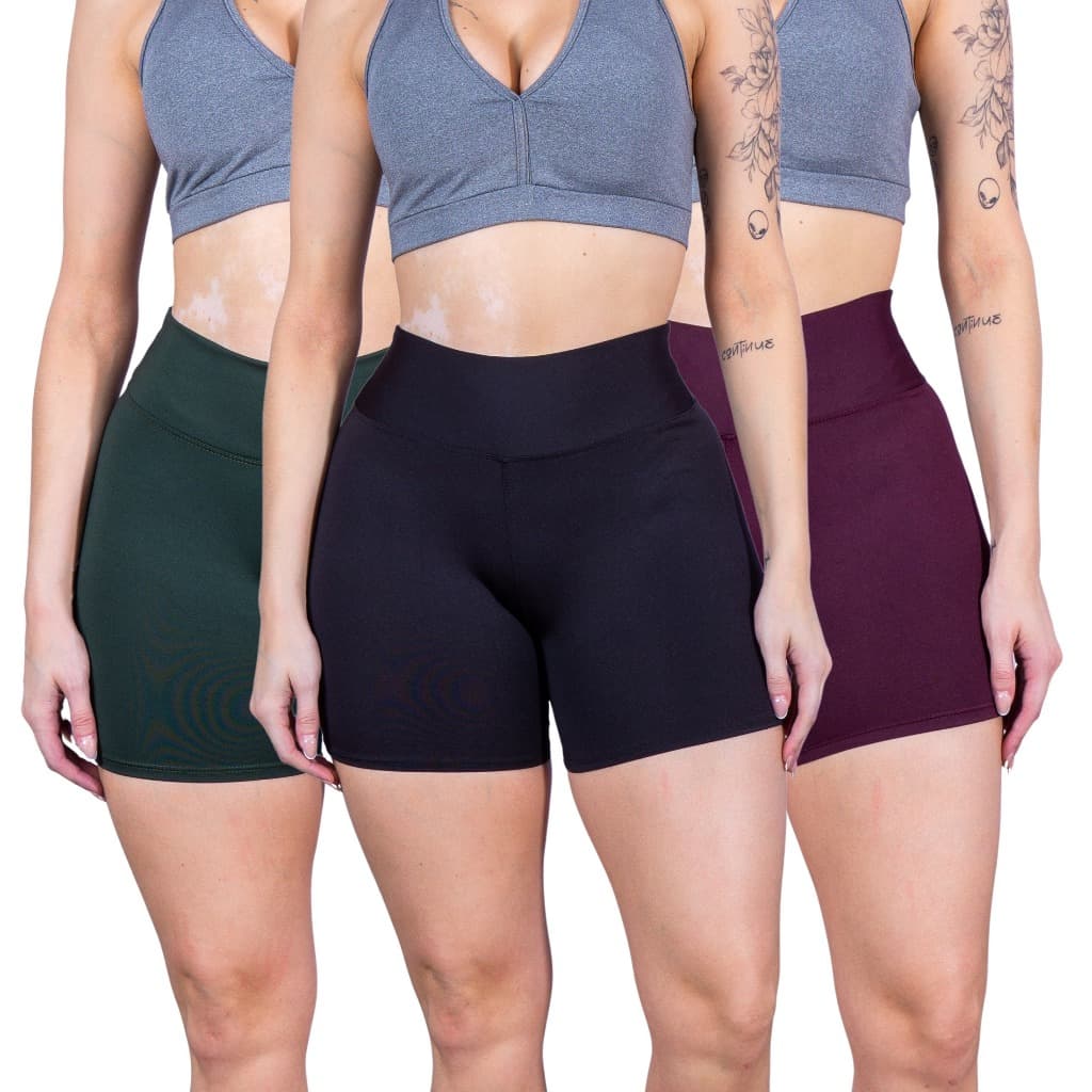 Kit 3 Shorts Suplex Feminino Cintura Alta Academia Fitness Treino Confortável