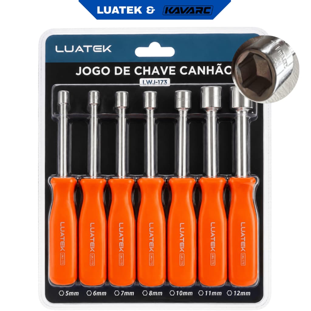 Kit Jogo de Chave Canhão LUATEK 7 Peças 5 6 7 8 10 11 12mm Chave Sextavada com Cabo LWJ-173