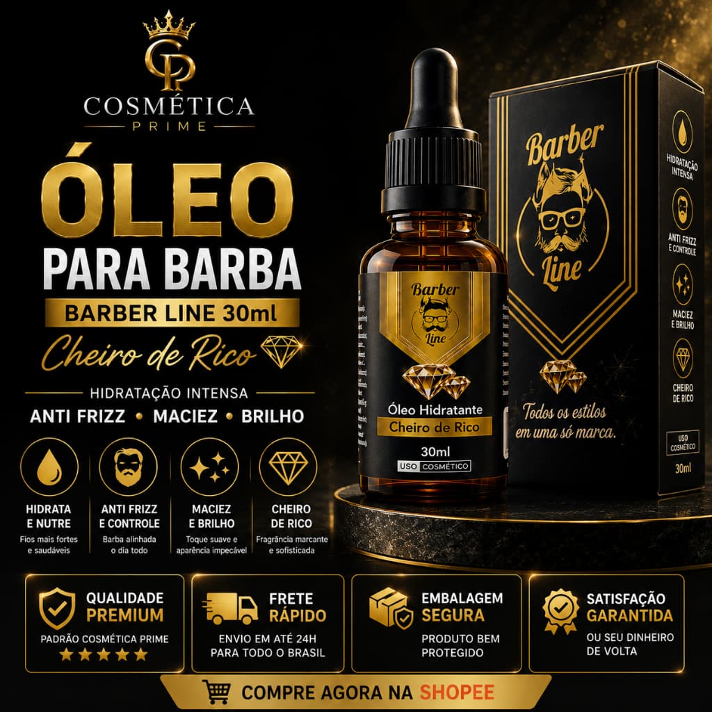 Óleo para Barba Barber Line 30ml Cheiro de Rico | Hidratação Intensa, Anti Frizz, Maciez e Brilho