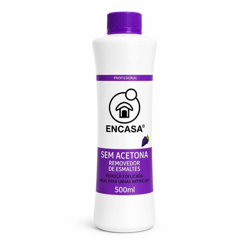 Removedor de esmaltes sem acetona encasa 500ml uva profissional kit até 4 uni formula hidratante