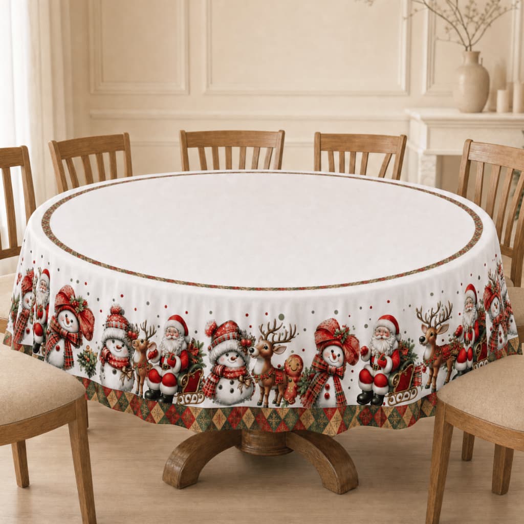 Toalha de Mesa Redonda 8 Lugares 2,20x2,20m (Decoração de Natal, Mesa Grande, Réveillon, Ceia)