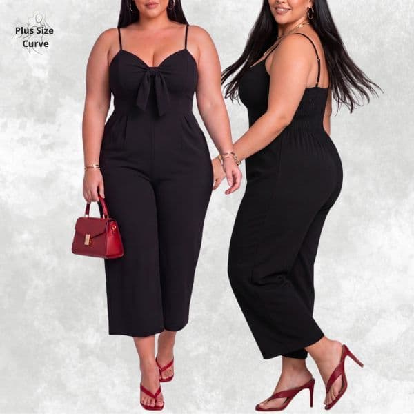 Macacão Plus Size Feminino Social Macacão Pantacur Decote com Laço Tamanhos Grandes Elástico