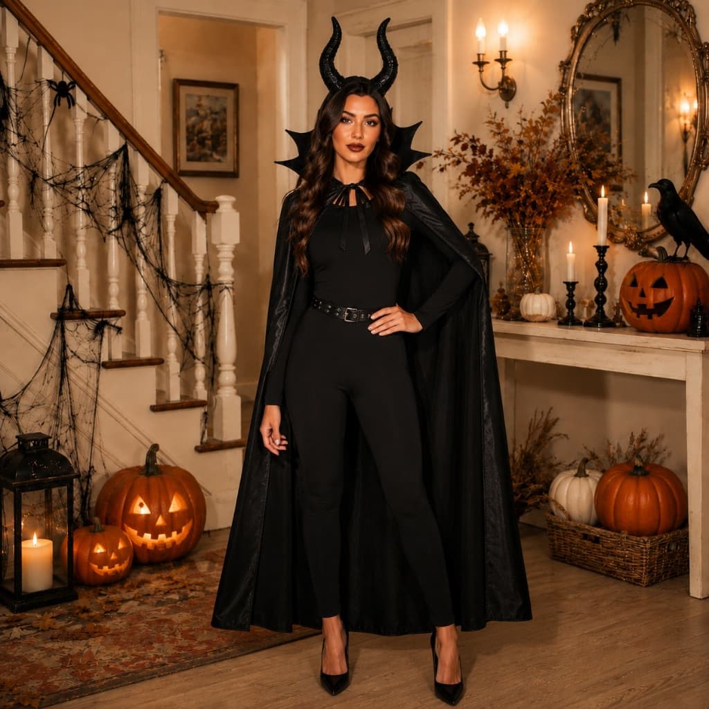 Fantasia Malévola Halloween Adulto Juvenil Festa Cosplay Dia Das Bruxas Capa Tiara