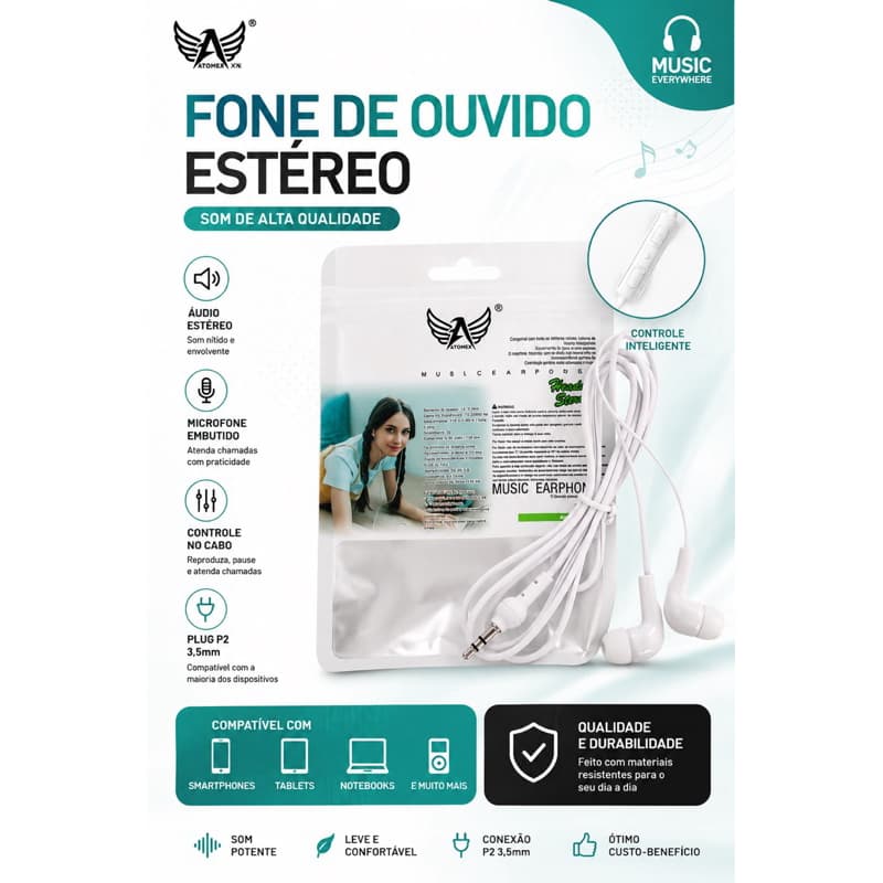 Fone Ouvido Intra-Auricular Com Microfone Unissex Entrada P2 U / VARIADA