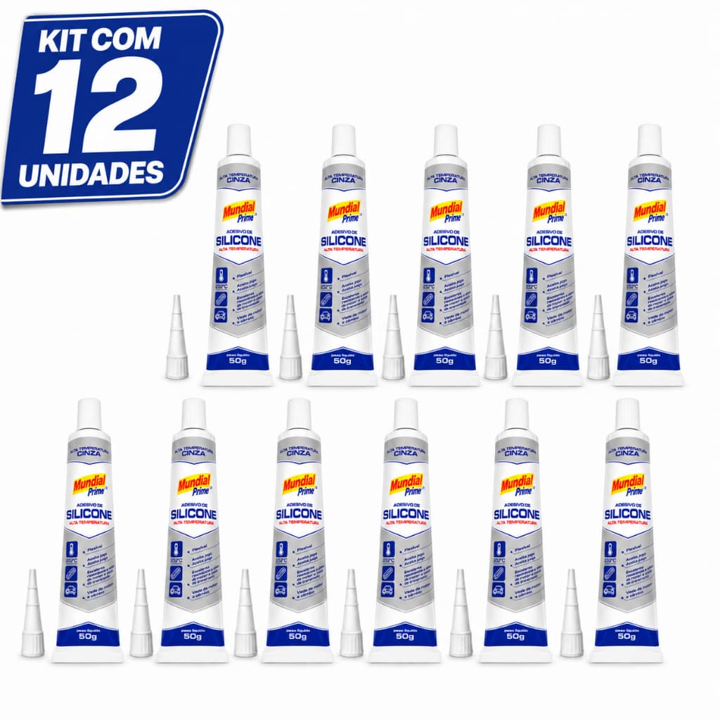 Kit 12 Adesivos Silicone Automotivo Alta Temperatura Vedação Cinza Mundial Prime 50g Junta Motor Câmbio