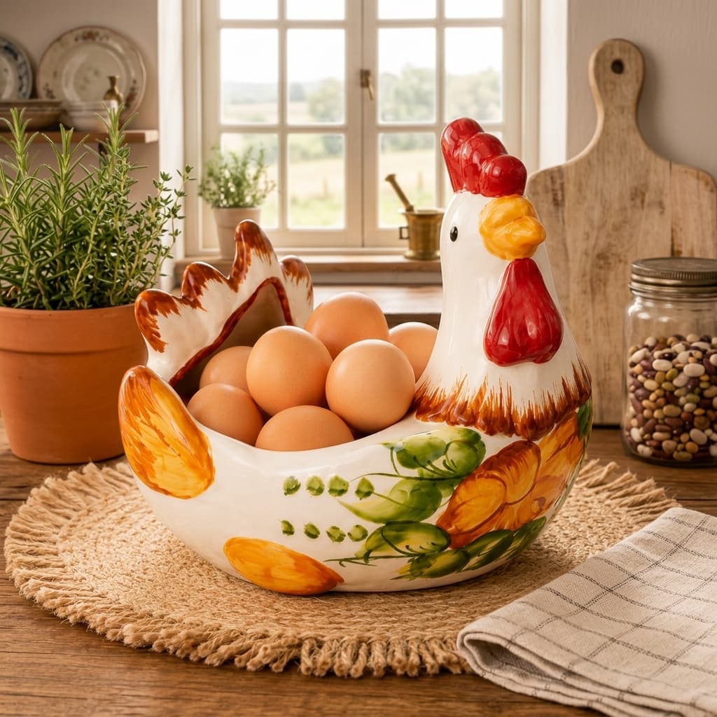 Porta ovos galinha cerâmica pintada a mão esmaltada para cozinha decorativa enfeite mesa cozinha