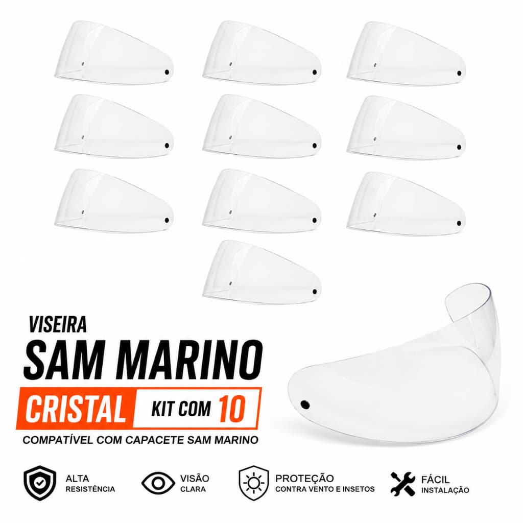 kit Com 10 Viseiras Cristal Capacete Sam Marino Automático Pro Tork 788 Tamanho 56 58 60