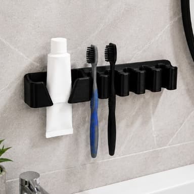 Porta Escovas de Dentes Organizador Banheiro Parede Preto com Dupla Face