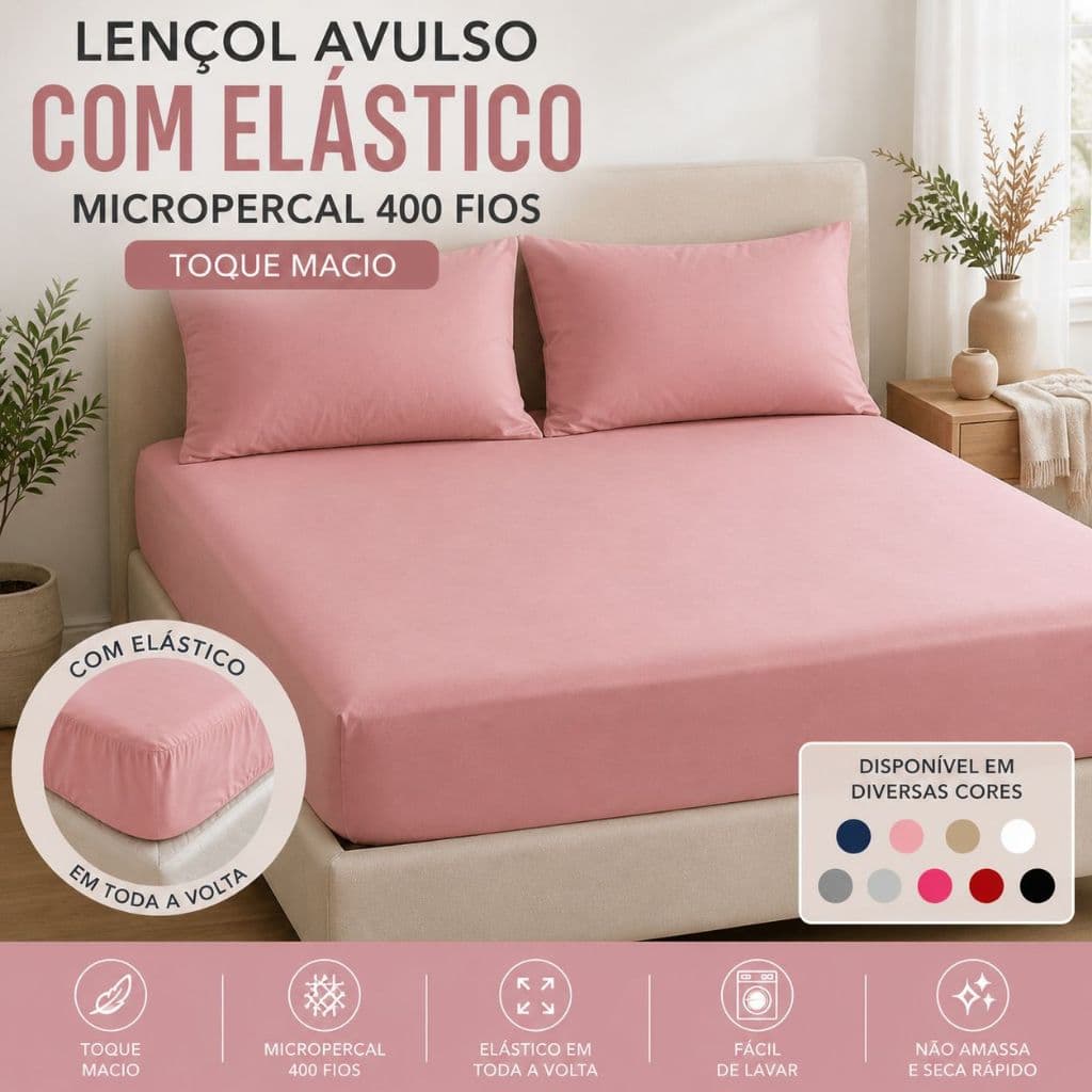 Lençol Avulso Com Elástico 400 Fios Solteiro Casal Queen King Toque Aveludado Hypercal